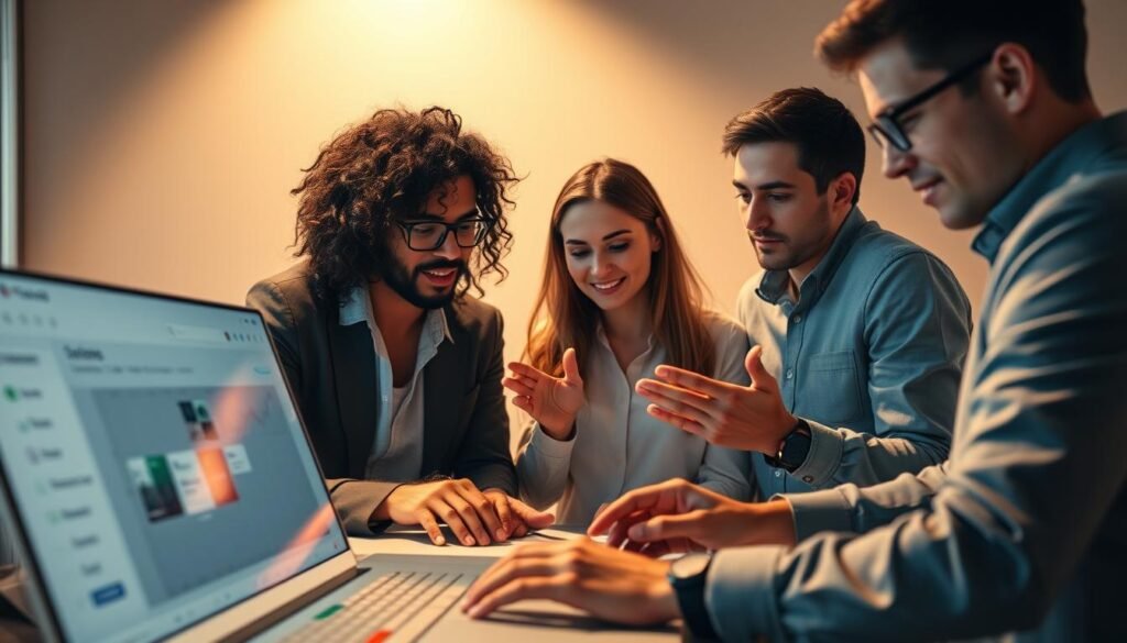 A team of skilled professionals diligently managing tasks on a digital dashboard, their faces radiating focus and determination. The foreground features a sleek, minimalist interface with intuitive icons and a clean color palette. In the middle ground, team members collaborate seamlessly, sharing insights and delegating responsibilities with fluid hand gestures. The background is a soft, gradient-infused environment, conveying a sense of efficiency and organization. Warm, directional lighting casts subtle shadows, highlighting the team's collaborative efforts. The overall atmosphere exudes a productive, streamlined workflow, perfectly capturing the "pros" of using a task management software like Todoist.