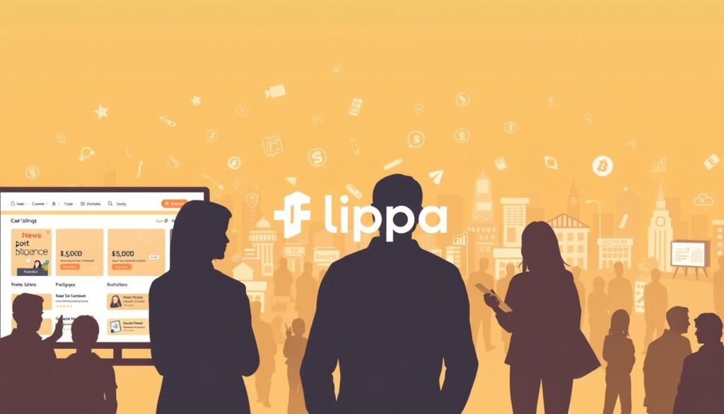 A bustling online marketplace for digital assets, Flippa is showcased in a sleek, modern illustration. In the foreground, a clean user interface displays available listings, with intuitive navigation and search tools. The middle ground features silhouettes of buyers and sellers engaged in transactions, their faces obscured to maintain privacy. In the background, a dynamic landscape of digital icons, including websites, apps, and online businesses, fills the frame, conveying the diverse range of assets traded on the platform. The overall scene is bathed in a warm, soft lighting, creating a welcoming and professional atmosphere, reflective of Flippa's role as a trusted hub for the buying and selling of digital properties. A bustling online marketplace for digital assets, Flippa is showcased in a sleek, modern illustration. In the foreground, a clean user interface displays available listings, with intuitive navigation and search tools. The middle ground features silhouettes of buyers and sellers engaged in transactions, their faces obscured to maintain privacy. In the background, a dynamic landscape of digital icons, including websites, apps, and online businesses, fills the frame, conveying the diverse range of assets traded on the platform. The overall scene is bathed in a warm, soft lighting, creating a welcoming and professional atmosphere, reflective of Flippa's role as a trusted hub for the buying and selling of digital properties.