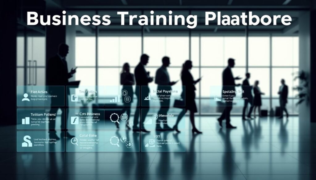 A contemporary, high-tech business training platform comparison, showcased in a sleek, minimalist interface. In the foreground, a grid of interactive tiles, each representing a different platform's features and capabilities. The middle ground features silhouettes of business professionals interacting with the platforms, while the background depicts a modern office setting with floor-to-ceiling windows, allowing natural light to flood the scene. The lighting is soft and diffused, creating a sense of professionalism and efficiency. The overall mood is one of informed decision-making, with the platforms presented as powerful tools for business growth and development. A contemporary, high-tech business training platform comparison, showcased in a sleek, minimalist interface. In the foreground, a grid of interactive tiles, each representing a different platform's features and capabilities. The middle ground features silhouettes of business professionals interacting with the platforms, while the background depicts a modern office setting with floor-to-ceiling windows, allowing natural light to flood the scene. The lighting is soft and diffused, creating a sense of professionalism and efficiency. The overall mood is one of informed decision-making, with the platforms presented as powerful tools for business growth and development.