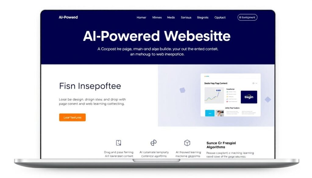 A sleek and modern AI-powered website design, featuring a clean, minimalist layout with bold typography and subtle animations. In the foreground, an elegant hero section showcases key features like responsive design, drag-and-drop page builder, and SEO optimization. The middle ground depicts customizable templates and AI-generated content, while the background reveals a tech-savvy development process with sophisticated algorithms and machine learning integration. The image exudes an aura of effortless sophistication, efficiency, and the power of AI-driven web design. A sleek and modern AI-powered website design, featuring a clean, minimalist layout with bold typography and subtle animations. In the foreground, an elegant hero section showcases key features like responsive design, drag-and-drop page builder, and SEO optimization. The middle ground depicts customizable templates and AI-generated content, while the background reveals a tech-savvy development process with sophisticated algorithms and machine learning integration. The image exudes an aura of effortless sophistication, efficiency, and the power of AI-driven web design.