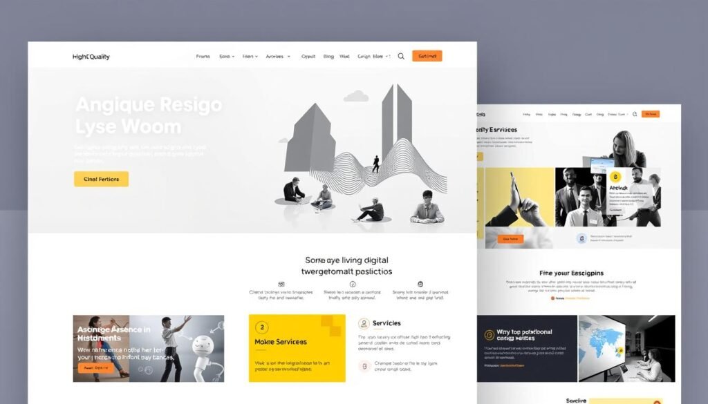 a high-quality, professional website design for a digital agency, presented in a sleek, minimalist style. The design features a large, high-resolution hero image showcasing the agency's work, with a clean and modern layout highlighting key services and client testimonials. The color palette is a sophisticated blend of neutral tones and accents of vibrant primary colors, creating a visually striking and cohesive aesthetic. The website navigation is intuitive and user-friendly, with clear calls-to-action guiding visitors towards engagement. Subtle animations and transitions add a touch of polish, while the overall layout and typography convey a sense of expertise and authority in the digital design industry. a high-quality, professional website design for a digital agency, presented in a sleek, minimalist style. The design features a large, high-resolution hero image showcasing the agency's work, with a clean and modern layout highlighting key services and client testimonials. The color palette is a sophisticated blend of neutral tones and accents of vibrant primary colors, creating a visually striking and cohesive aesthetic. The website navigation is intuitive and user-friendly, with clear calls-to-action guiding visitors towards engagement. Subtle animations and transitions add a touch of polish, while the overall layout and typography convey a sense of expertise and authority in the digital design industry.