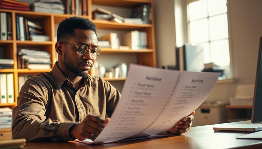 A Nigerian entrepreneur sits at a desk, pondering a list of potential business names. Warm, natural lighting illuminates the scene, casting a cozy, thoughtful atmosphere. In the background, shelves filled with books and office supplies suggest a professional, well-equipped workspace. The entrepreneur's expression conveys a sense of focus and determination as they carefully consider each option, seeking the perfect name to represent their new venture. The scene captures the deliberate, considered process of choosing a business name in Nigeria, a crucial step in establishing a successful company. A Nigerian entrepreneur sits at a desk, pondering a list of potential business names. Warm, natural lighting illuminates the scene, casting a cozy, thoughtful atmosphere. In the background, shelves filled with books and office supplies suggest a professional, well-equipped workspace. The entrepreneur's expression conveys a sense of focus and determination as they carefully consider each option, seeking the perfect name to represent their new venture. The scene captures the deliberate, considered process of choosing a business name in Nigeria, a crucial step in establishing a successful company.
