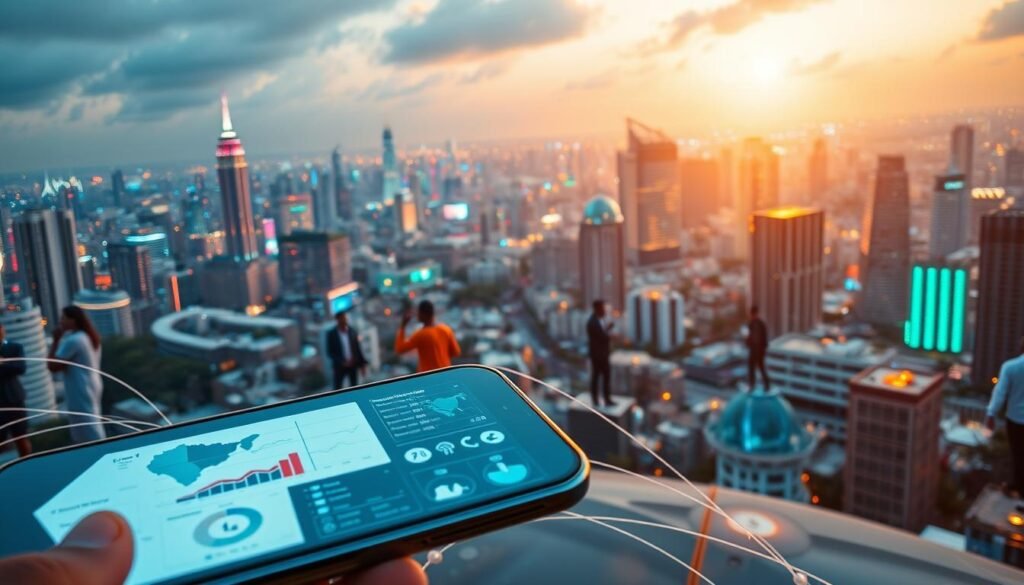 A vibrant digital landscape, filled with the promise of technological innovation and entrepreneurial spirit. In the foreground, a sleek mobile device showcases a dynamic dashboard, its interface brimming with data analytics and intuitive business tools. Surrounding it, a network of interconnected devices and digital platforms, symbolizing the seamless integration of modern business models. The middle ground features a diverse array of digital entrepreneurs, collaborating and brainstorming amidst a futuristic cityscape, its skyscrapers adorned with holographic displays. In the background, a glowing digital horizon, representing the boundless possibilities of Nigeria's thriving tech ecosystem. Illuminated by a warm, natural light, the scene conveys a sense of optimism and progress, inspiring the viewer to explore the transformative potential of digital business models in Nigeria. A vibrant digital landscape, filled with the promise of technological innovation and entrepreneurial spirit. In the foreground, a sleek mobile device showcases a dynamic dashboard, its interface brimming with data analytics and intuitive business tools. Surrounding it, a network of interconnected devices and digital platforms, symbolizing the seamless integration of modern business models. The middle ground features a diverse array of digital entrepreneurs, collaborating and brainstorming amidst a futuristic cityscape, its skyscrapers adorned with holographic displays. In the background, a glowing digital horizon, representing the boundless possibilities of Nigeria's thriving tech ecosystem. Illuminated by a warm, natural light, the scene conveys a sense of optimism and progress, inspiring the viewer to explore the transformative potential of digital business models in Nigeria.