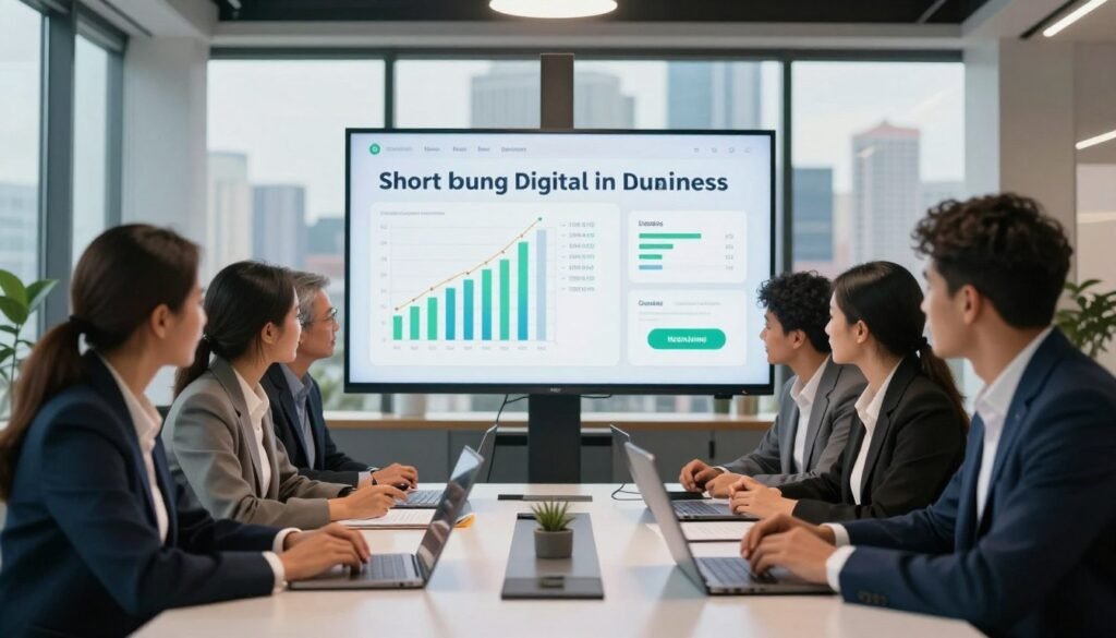 A modern, professional setting focused on short-term instant digital loans for businesses in Nigeria. In the foreground, a diverse group of business professionals, dressed in smart business attire, are gathered around a sleek conference table with laptops open, discussing financial documents. The middle layer features a large digital screen displaying graphs and loan options, illuminated by soft ambient lighting that creates a focused yet inviting atmosphere. In the background, a contemporary office space with large windows allows natural light to flood in, showcasing a vibrant city skyline. The mood is proactive and optimistic, highlighting innovation in finance. The image should capture the essence of immediacy and accessibility in digital loan solutions, without any text or additional distractions. A modern, professional setting focused on short-term instant digital loans for businesses in Nigeria. In the foreground, a diverse group of business professionals, dressed in smart business attire, are gathered around a sleek conference table with laptops open, discussing financial documents. The middle layer features a large digital screen displaying graphs and loan options, illuminated by soft ambient lighting that creates a focused yet inviting atmosphere. In the background, a contemporary office space with large windows allows natural light to flood in, showcasing a vibrant city skyline. The mood is proactive and optimistic, highlighting innovation in finance. The image should capture the essence of immediacy and accessibility in digital loan solutions, without any text or additional distractions.