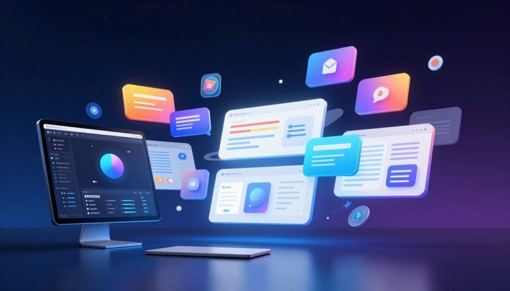 A futuristic, vast digital workspace showcasing the "Infinite Canvas" of Flowith in vibrant colors. In the foreground, a sleek, modern computer interface displays interconnected elements and design tools, illuminated with soft blue lighting. In the middle, abstract representations of various web design elements, like buttons and layouts, float dynamically, creating a sense of movement and interactivity. The background features a deep starry sky, lending a cosmic atmosphere that symbolizes endless possibilities and creativity. Soft lighting enhances the colors, casting gentle shadows and creating a seamless blend between technology and imagination. The mood is innovative and inspiring, evoking a sense of exploration and discovery in web design. A futuristic, vast digital workspace showcasing the "Infinite Canvas" of Flowith in vibrant colors. In the foreground, a sleek, modern computer interface displays interconnected elements and design tools, illuminated with soft blue lighting. In the middle, abstract representations of various web design elements, like buttons and layouts, float dynamically, creating a sense of movement and interactivity. The background features a deep starry sky, lending a cosmic atmosphere that symbolizes endless possibilities and creativity. Soft lighting enhances the colors, casting gentle shadows and creating a seamless blend between technology and imagination. The mood is innovative and inspiring, evoking a sense of exploration and discovery in web design.