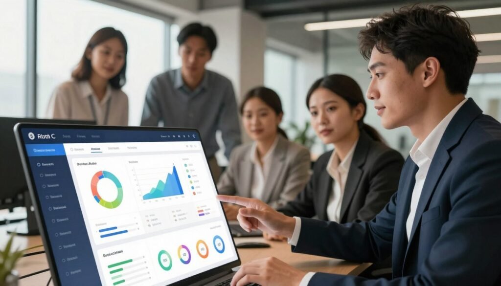A modern user interface dashboard showcasing an optimal user experience. The foreground features a sleek, digital interface with colorful graphical elements displaying analytics, charts, and user engagement metrics. In the middle ground, a diverse group of professionals, dressed in smart business attire, are engaging with the dashboard, expressing curiosity and satisfaction. The background consists of a contemporary office environment with soft light filtering through large windows, creating an inviting atmosphere. A warm color palette enhances the mood, suggesting ease of use and accessibility. The angle is slightly tilted to focus on the interaction with the dashboard, accentuating the importance of user-friendly design in online security. No text or watermarks are present. A modern user interface dashboard showcasing an optimal user experience. The foreground features a sleek, digital interface with colorful graphical elements displaying analytics, charts, and user engagement metrics. In the middle ground, a diverse group of professionals, dressed in smart business attire, are engaging with the dashboard, expressing curiosity and satisfaction. The background consists of a contemporary office environment with soft light filtering through large windows, creating an inviting atmosphere. A warm color palette enhances the mood, suggesting ease of use and accessibility. The angle is slightly tilted to focus on the interaction with the dashboard, accentuating the importance of user-friendly design in online security. No text or watermarks are present.