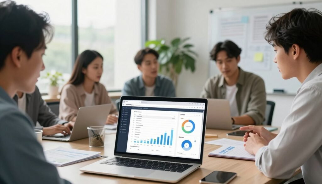 A modern workspace showcasing the diverse applications of SEOWriting.ai in a professional setting. In the foreground, a sleek laptop displaying graphs and analytics related to SEO performance, surrounded by SEO-related tools like keyword lists and performance metrics. In the middle ground, business professionals of diverse backgrounds, all in smart casual attire, discussing strategies and creative ideas, with expressions of collaboration and engagement. The background features a large window with natural light streaming in, illuminating green plants and a whiteboard filled with brainstorming notes. The atmosphere is one of innovation and productivity, shot with a soft focus to emphasize the scene while maintaining clarity on the subjects and relevant elements of SEO. A modern workspace showcasing the diverse applications of SEOWriting.ai in a professional setting. In the foreground, a sleek laptop displaying graphs and analytics related to SEO performance, surrounded by SEO-related tools like keyword lists and performance metrics. In the middle ground, business professionals of diverse backgrounds, all in smart casual attire, discussing strategies and creative ideas, with expressions of collaboration and engagement. The background features a large window with natural light streaming in, illuminating green plants and a whiteboard filled with brainstorming notes. The atmosphere is one of innovation and productivity, shot with a soft focus to emphasize the scene while maintaining clarity on the subjects and relevant elements of SEO.