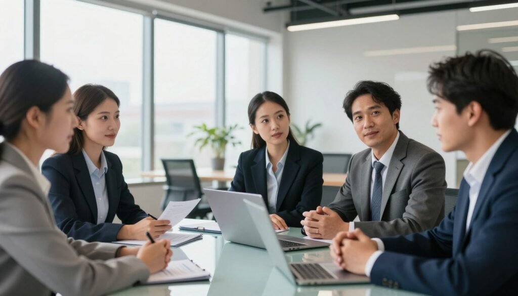 A professional business meeting scene illustrating transparency and trust in crowdfunding. In the foreground, a diverse group of three men and two women in business attire, engaged in discussion, with expressions of focus and determination. In the middle, a glass table covered with documents and laptops, symbolizing collaboration and finance. The background features a modern office space with large windows allowing natural light to flood in, creating an open and inviting atmosphere. Soft lighting enhances the focus on the team, highlighting the importance of transparency. The overall mood should be optimistic and professional, emphasizing the significance of trust in financial endeavors. A professional business meeting scene illustrating transparency and trust in crowdfunding. In the foreground, a diverse group of three men and two women in business attire, engaged in discussion, with expressions of focus and determination. In the middle, a glass table covered with documents and laptops, symbolizing collaboration and finance. The background features a modern office space with large windows allowing natural light to flood in, creating an open and inviting atmosphere. Soft lighting enhances the focus on the team, highlighting the importance of transparency. The overall mood should be optimistic and professional, emphasizing the significance of trust in financial endeavors.