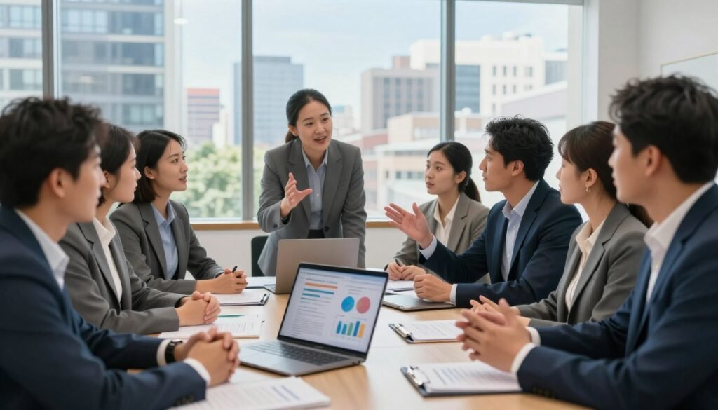 A vibrant and dynamic scene showcasing a philanthropic meeting set in a modern office with large windows overlooking a bustling city. In the foreground, a group of diverse individuals in professional business attire are engaged in lively discussion, with one person gesturing passionately. The medium captures their determination and collaboration, with a focus on facial expressions that convey commitment to political and philanthropic goals. In the middle ground, a table is filled with documents and a laptop displaying charts illustrating social impact initiatives. The background features cityscape buildings under a bright blue sky, symbolizing hope and progress. Soft, natural light fills the room, creating an inviting and inspiring atmosphere conducive to meaningful dialogue and engagement. A vibrant and dynamic scene showcasing a philanthropic meeting set in a modern office with large windows overlooking a bustling city. In the foreground, a group of diverse individuals in professional business attire are engaged in lively discussion, with one person gesturing passionately. The medium captures their determination and collaboration, with a focus on facial expressions that convey commitment to political and philanthropic goals. In the middle ground, a table is filled with documents and a laptop displaying charts illustrating social impact initiatives. The background features cityscape buildings under a bright blue sky, symbolizing hope and progress. Soft, natural light fills the room, creating an inviting and inspiring atmosphere conducive to meaningful dialogue and engagement.