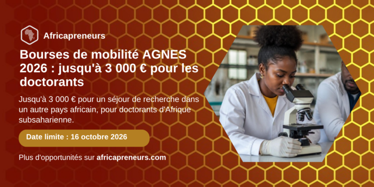Bourses de mobilité AGNES 2026 pour doctorants, date limite 16 octobre 2026, Africapreneurs